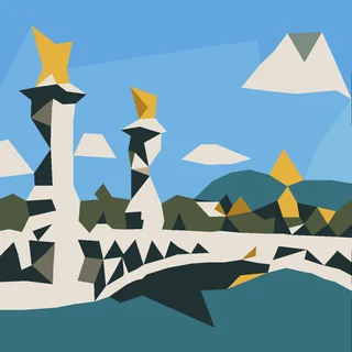 Low-poly bridge scene