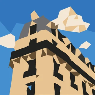 Low-poly building scene