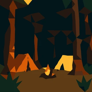 Low-poly campsite scene