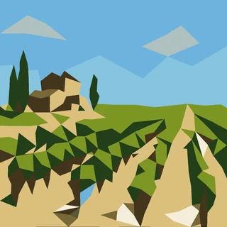 Low-poly farm scene
