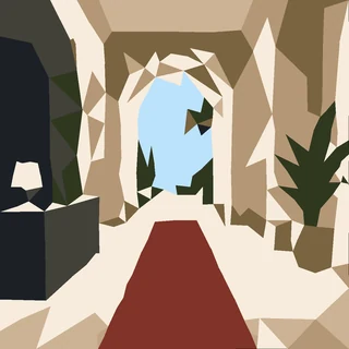 Low-poly hotel scene